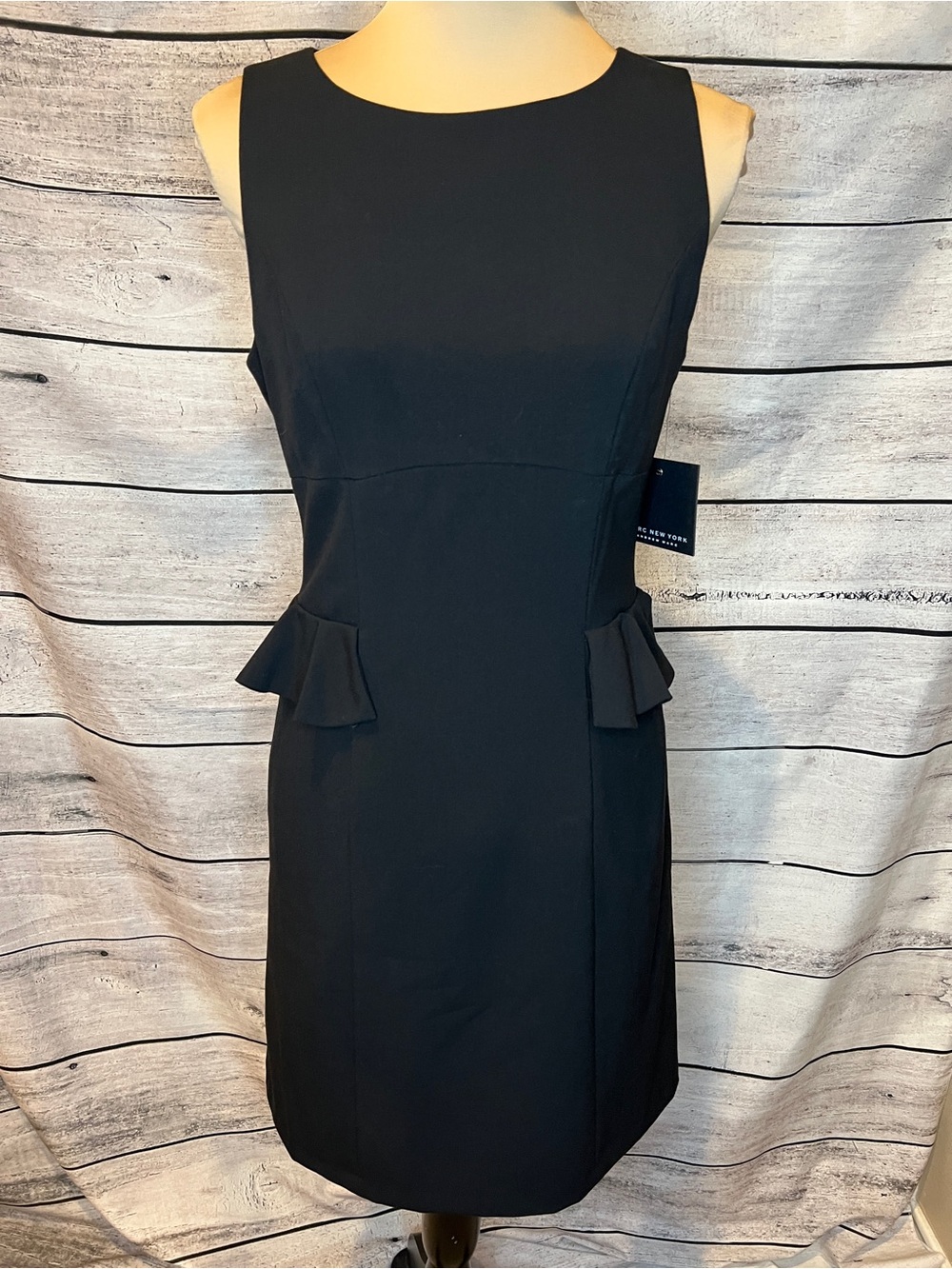 Marc New York Black Sleeveless Sheath  Dress Career Office Fitted Ruffles Waist - Picture 3 of 7